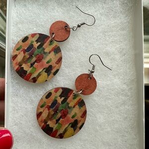 Colorful Patterned Wooden Dangle Earrings